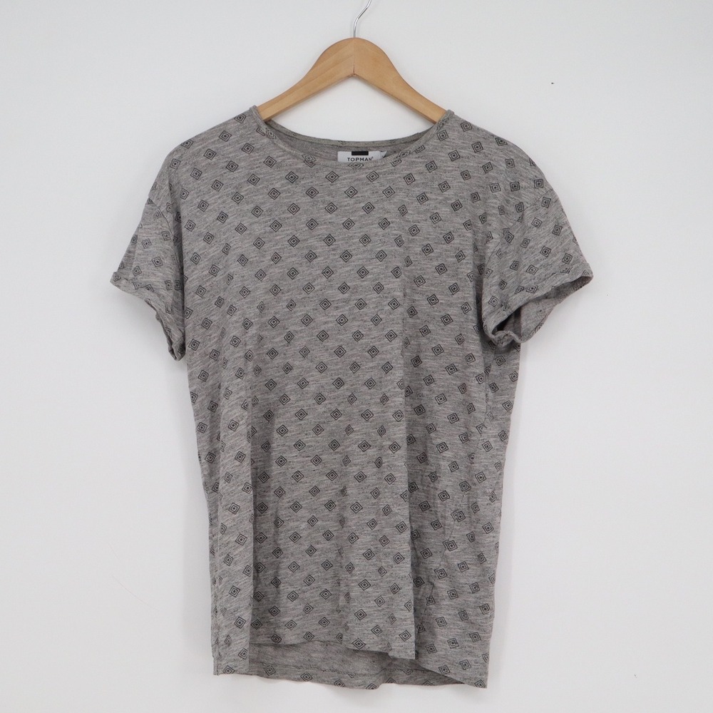 Topman Mens Gray Geometric Diamond Print Short Sleeve T-Shirt Size S